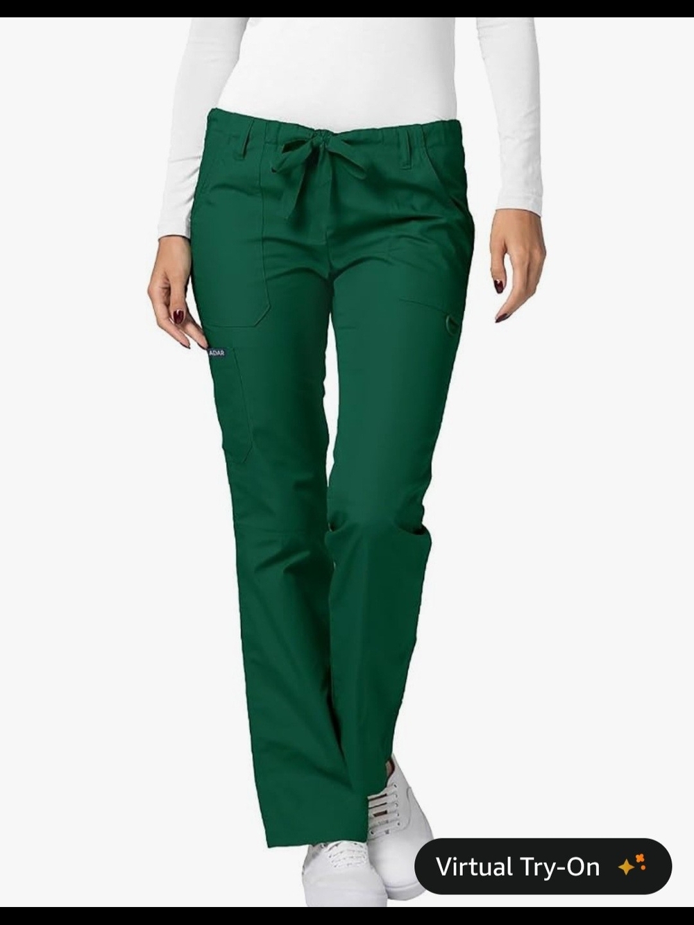 Adar Women's Dark Green Straight-Leg Scrub Pants